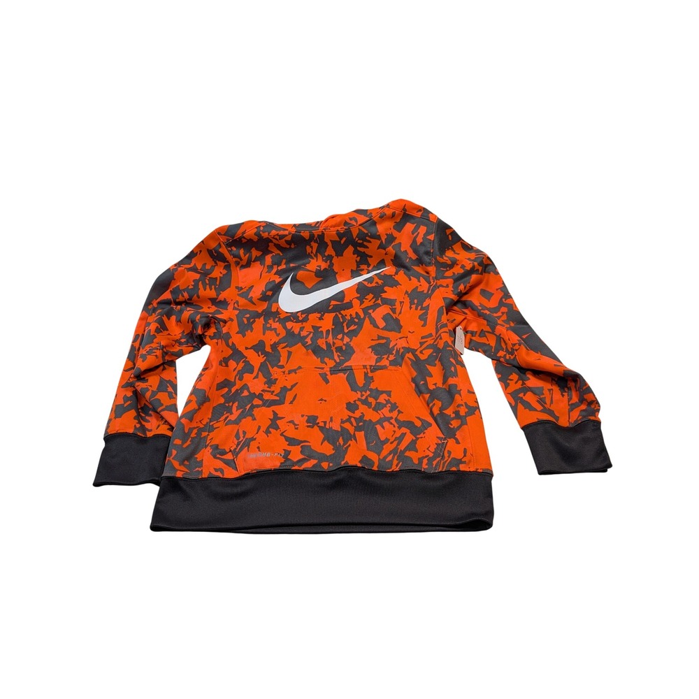 Nike Boys Therma-FIT Camo Hoodie Medium Orange Gray 678678-843